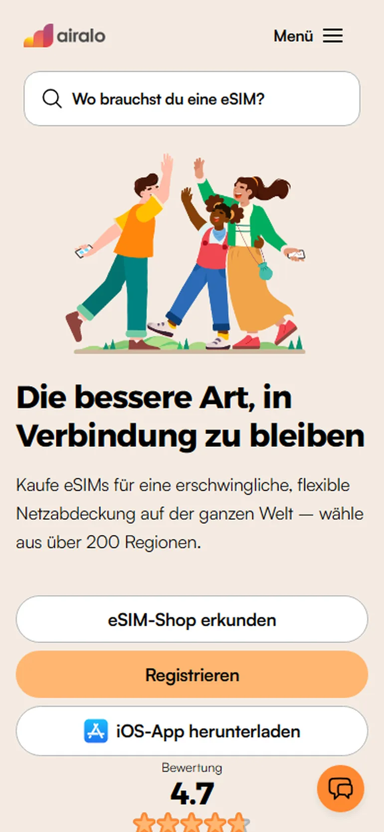 Airalo eSIM App mobile Ansicht