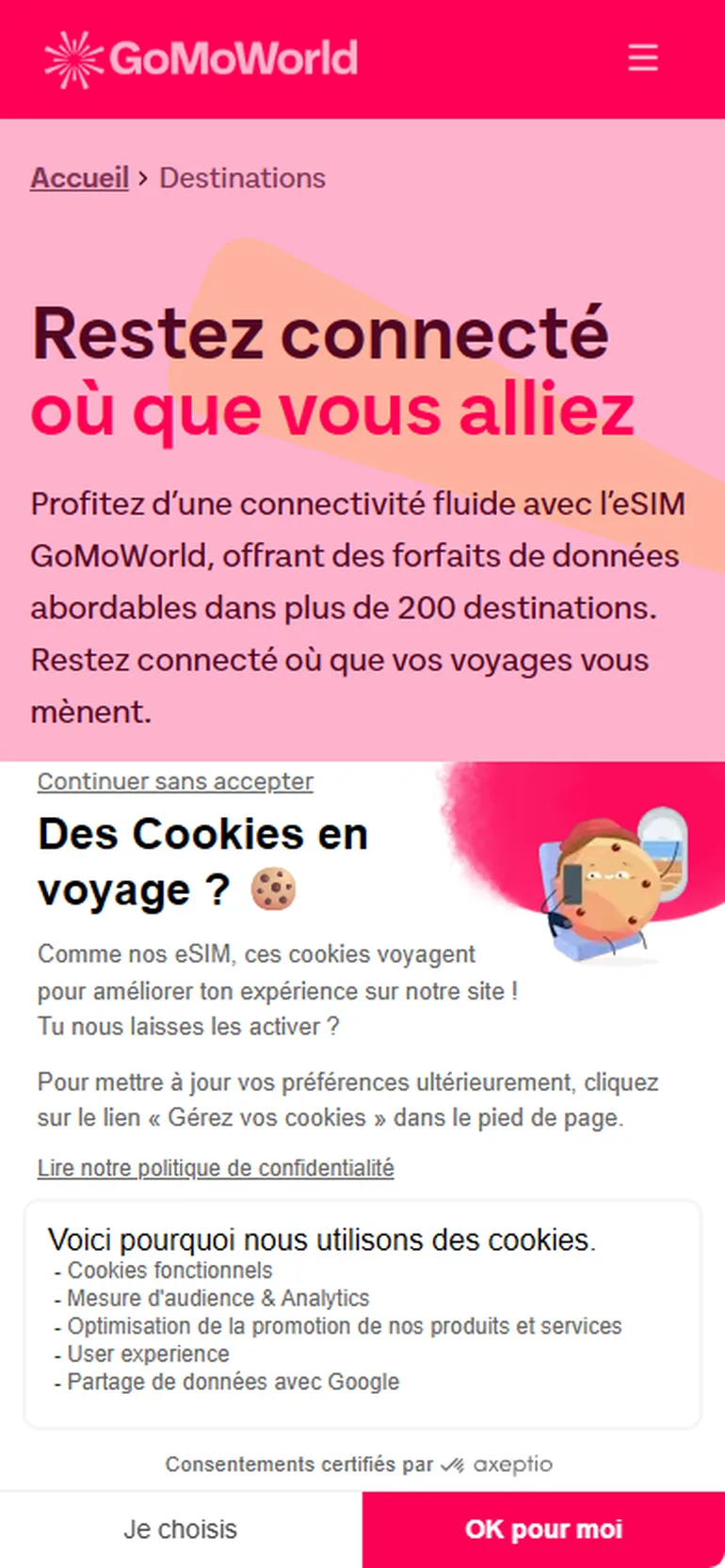 Gomoworld eSIM mobile Ansicht