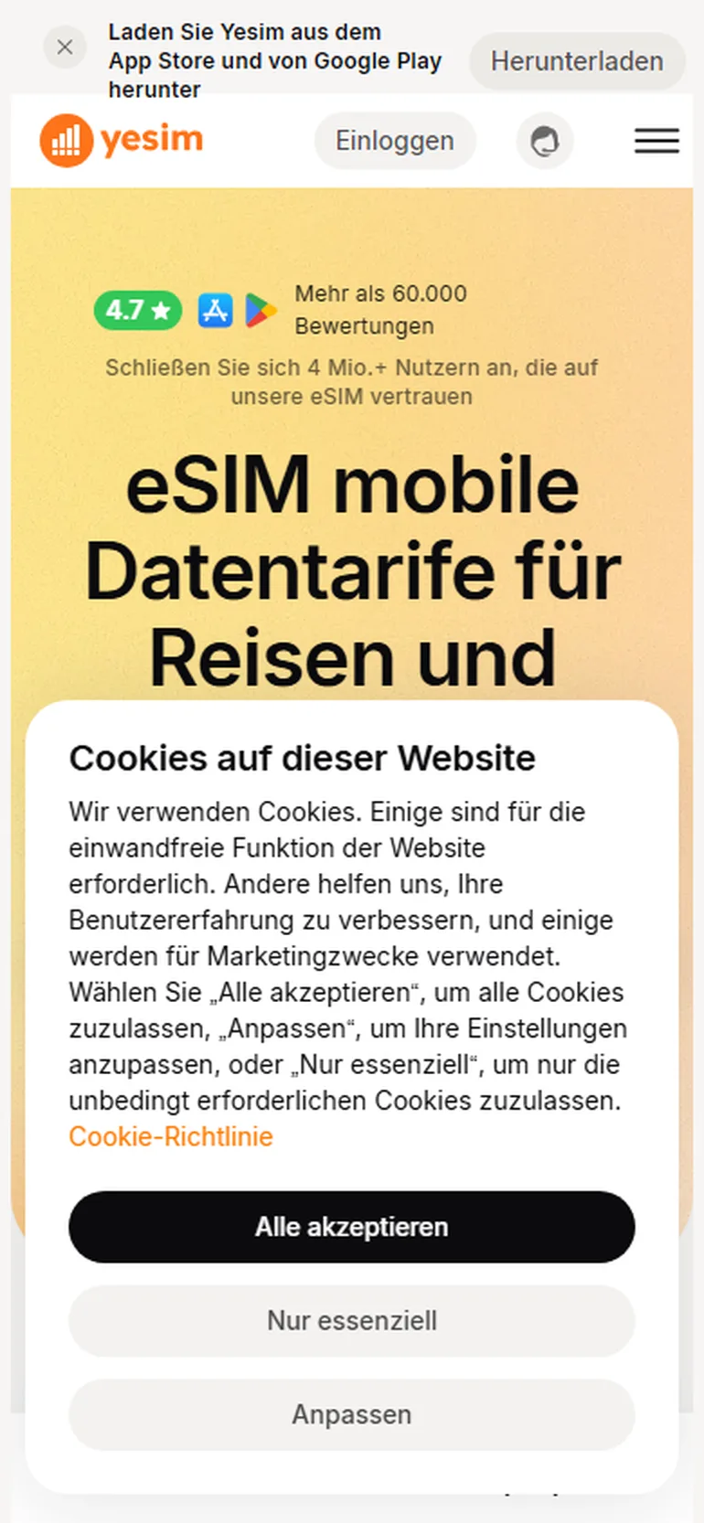 Yesim eSIM Erfahrungen – mobile Ansicht